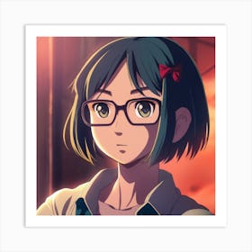 Anime Girl With Glasses Art Print