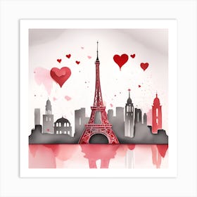 Paris Skyline textured monochromatic Art Print