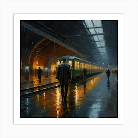 Train Station At Night Art Print