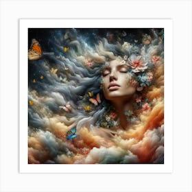 Dreaming Woman With Butterflies Art Print