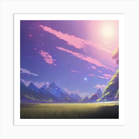 Landscape With Mountains Hyper-Realistic Anime Portraits Art Print