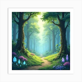 Enchanting Watercolor Forest With Floating Crystals 1 Art Print