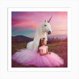 Little Girl With Unicorn Art Print