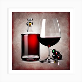 Wine Bottle And Glass Art Print