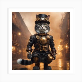 Cat in Steampunk Armour Art Print