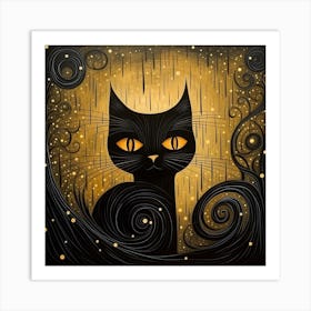 Black Cat In The Rain Art Print