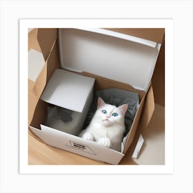 White Cat In A Box Art Print