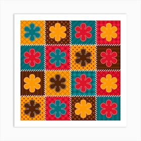 Colorful Patchwork Flower Pattern Art Print