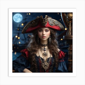 Beautiful Woman In Pirate Costume Art Print