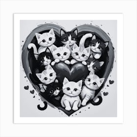 Kittens In A Heart Art Print