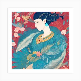 Chinese Woman With Birds Art Print