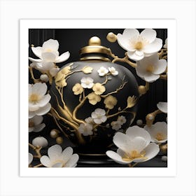 Chinese Vase With Flowers Japanese Trimmed in Gold Art Print