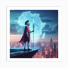 Maasai Warrior in Cyberpunk Africa Art Print