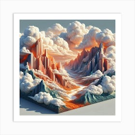 A wall art painting designed with 3D technology depicting images of clouds Art Print