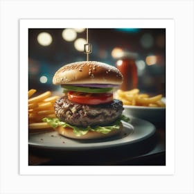 Burger With Fries Art Print