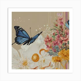 Butterfly And Flowers Art Print