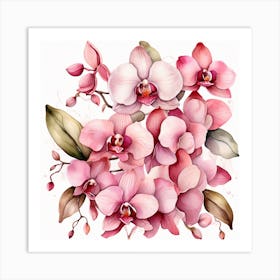 Pattern with pink Orchid flowers Art Print