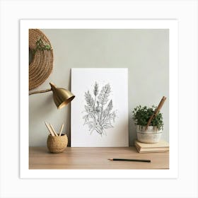 Firefly Scandinavian Minimalist Workspace With Pencil And Flora Sketch 90716 Art Print