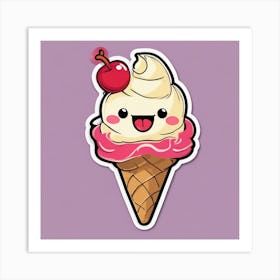 A Cute Ice Cream Cone With A Cherry On Top Sticker Art Print