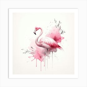 Pink Flamingo Watercolor Painting 1 Art Print