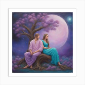 Couple Sitting Under A Tree Art Print