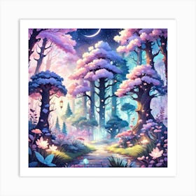 A Fantasy Forest With Twinkling Stars In Pastel Tone Square Composition 40 Art Print