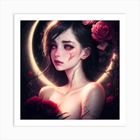 Girl With Roses Art Print