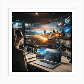 Woman In A Gaming Room Art Print