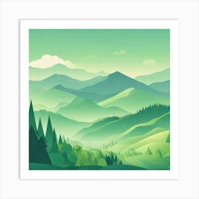 Misty mountains background in green tone 73 Art Print