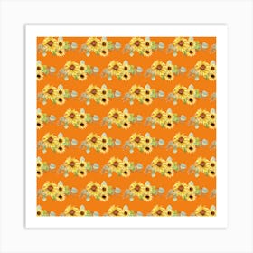 Sunflowers On Orange Fabric Art Print