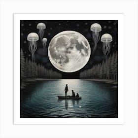 Moon And Jellyfish Art Print