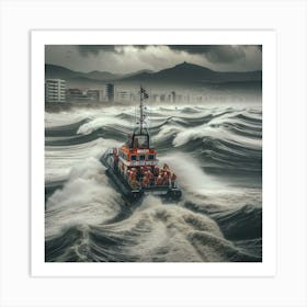 Boat In A Storm Art Print