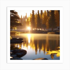 Autumn Leaves On A Lake Art Print