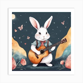 Bunny Playing Guitar Art Print