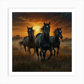 Leonardo Lightning Xl Watercolor Art Three Horses Running Out 0 Art Print