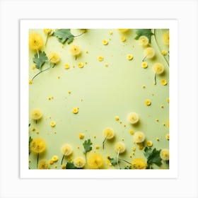 Dandelion Flowers On Green Background Art Print