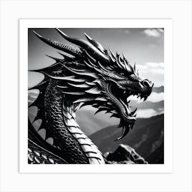 Black And White Dragon 2 Art Print