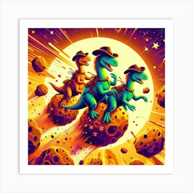 Dinosaurs On The Moon Art Print