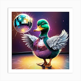 Duck With A Disco Ball Art Print