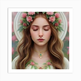 Girl With Roses Art Print