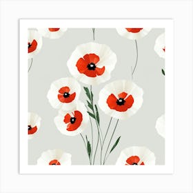 White and red poppies 1 Art Print