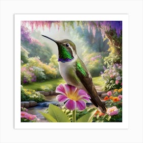 Hummingbird In The Garden Art Print