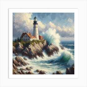 Lighthouse Crashing Waves Art Print