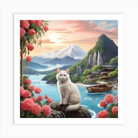 Cat On A Rock Art Print