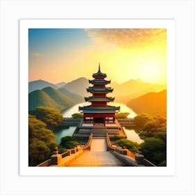 Chinese Pagoda At Sunset 3 Art Print