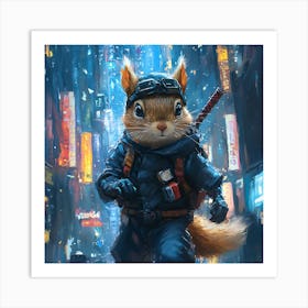 Futuristic City Ninja Squirrel Backdrop 3 Art Print