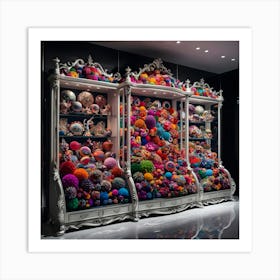 A Vivid And Highly Stylized Cinematic Photograph Of A Stunning Display Cabinet Overflowing With A Diverse Array Of Vibrant, Intricately Designed Decorations That Pop With Color Art Print