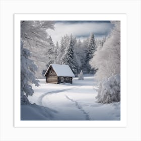 Cabin In The Snow Art Print