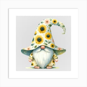 Watercolor Sunflower Gnomes 9 Art Print
