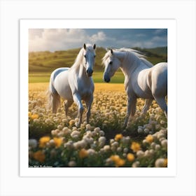 White Horses In A Field 2 Art Print